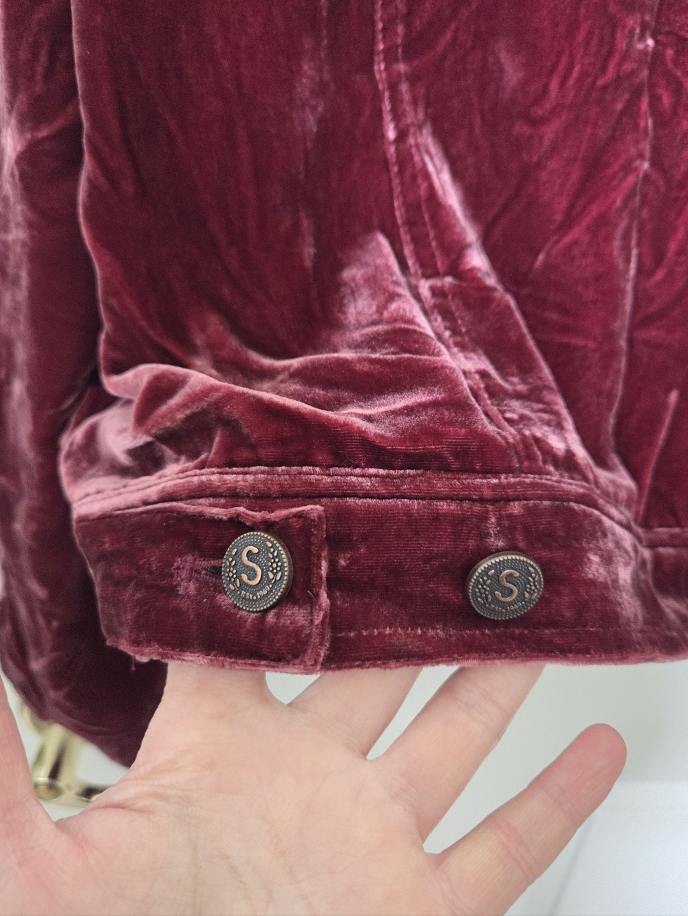 Sundance Wine Color Velvet/Silk Blend Button-Front Trucker Jacket Large Western - Picture 12 of 13